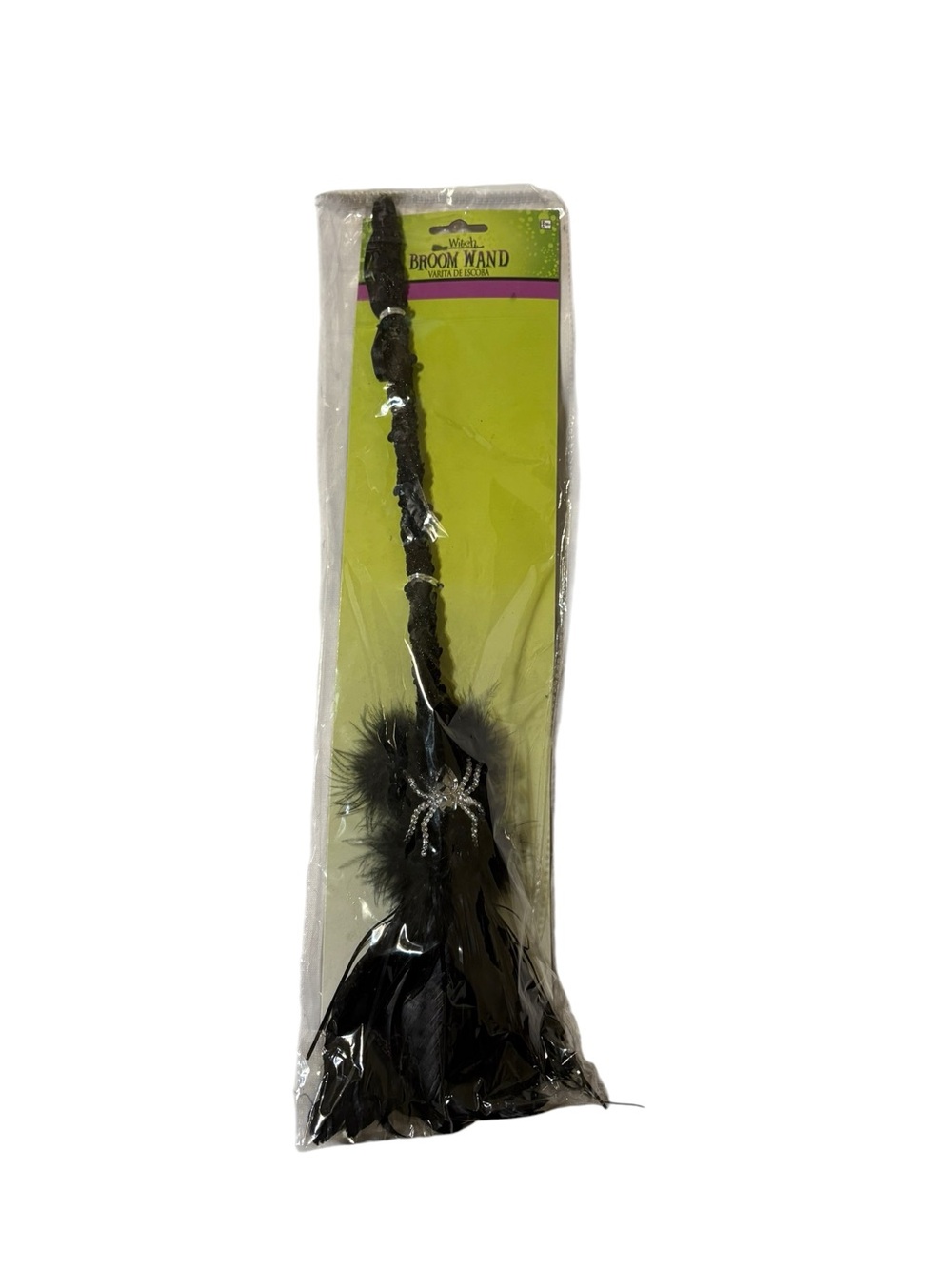 Witch Broom Wand with Spider Accent - Black